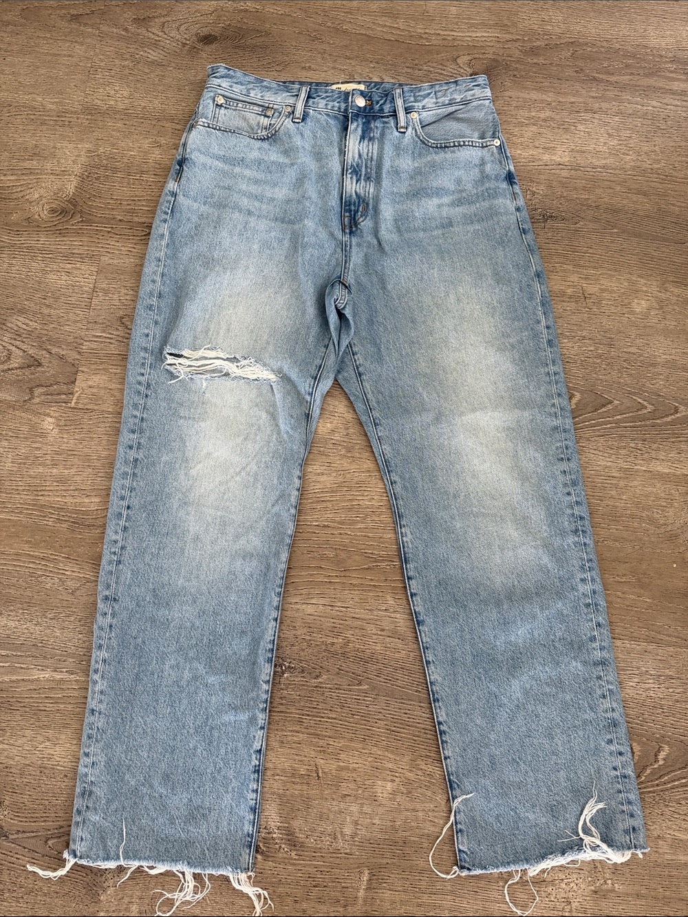 Maxwell Curve High Rise Straight Leg Jeans Distressed Raw Hem Size 30 90s Style